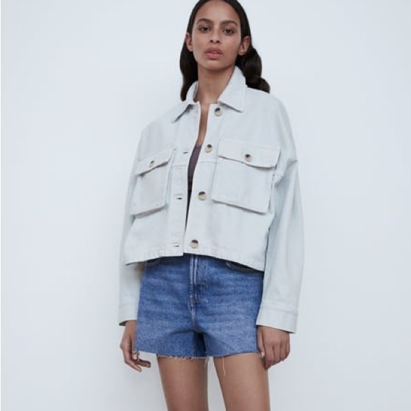 Zara Jackets & Blazers - Zara Oversized Cropped Utility Jean Jacket Pale Blue size Large